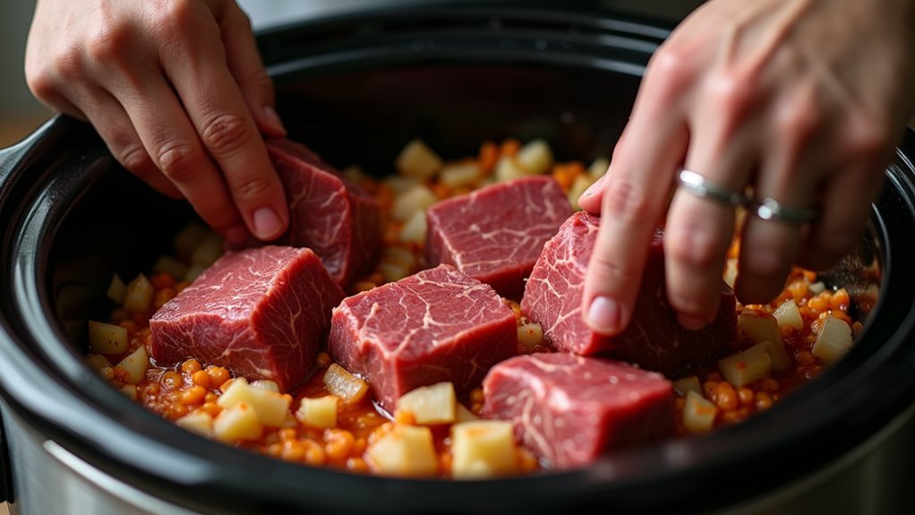 add beef chunks next