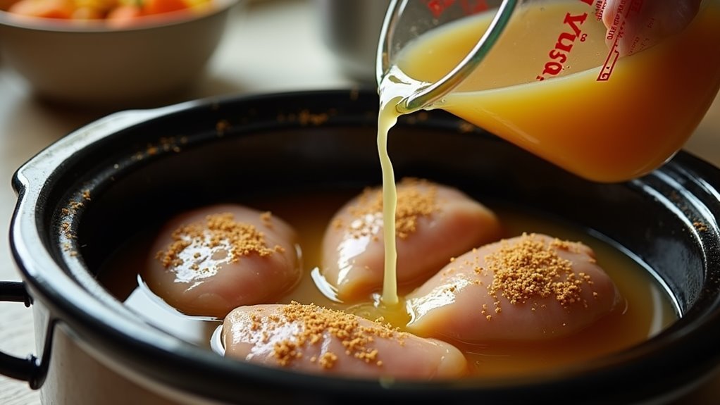 add chicken broth now