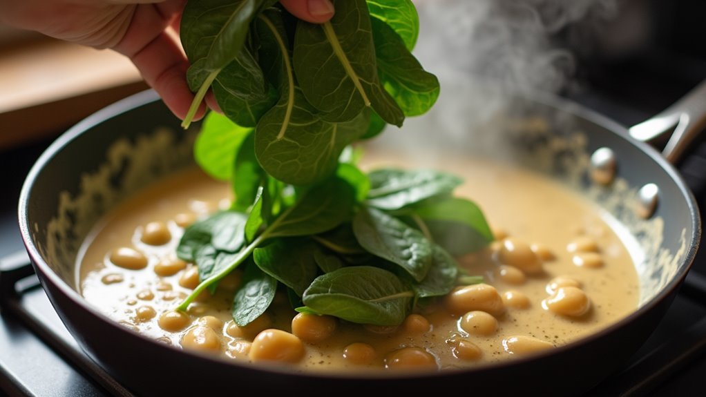 add fresh spinach leaves