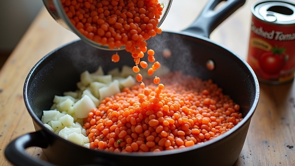 add lentils and tomatoes