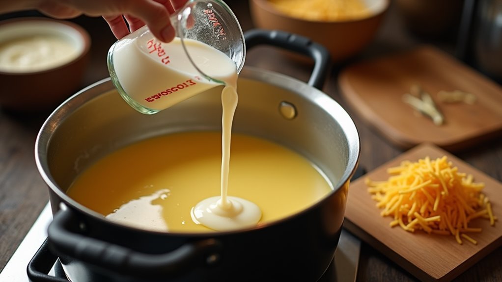 add milk and cheese