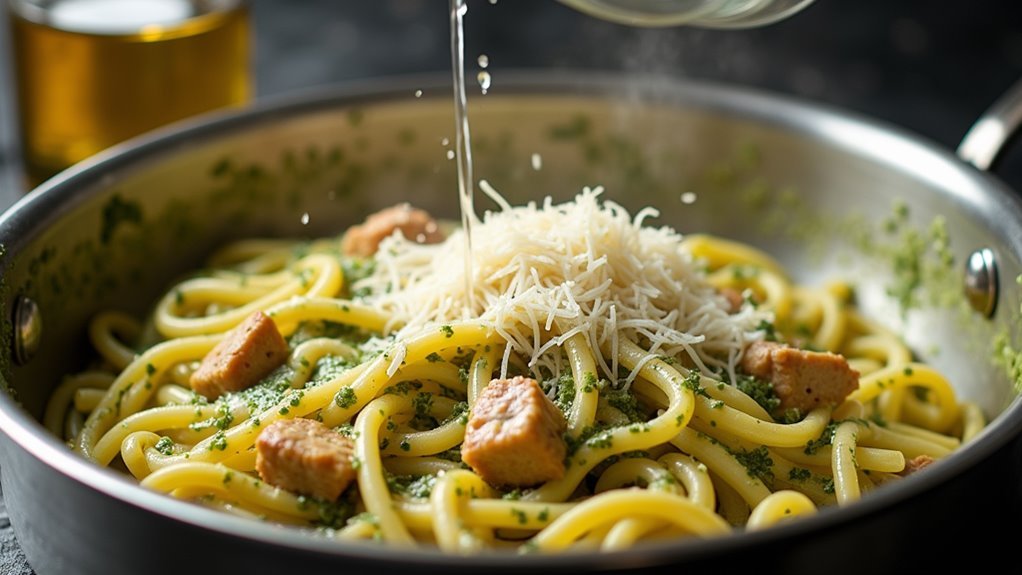 add pasta water reserved