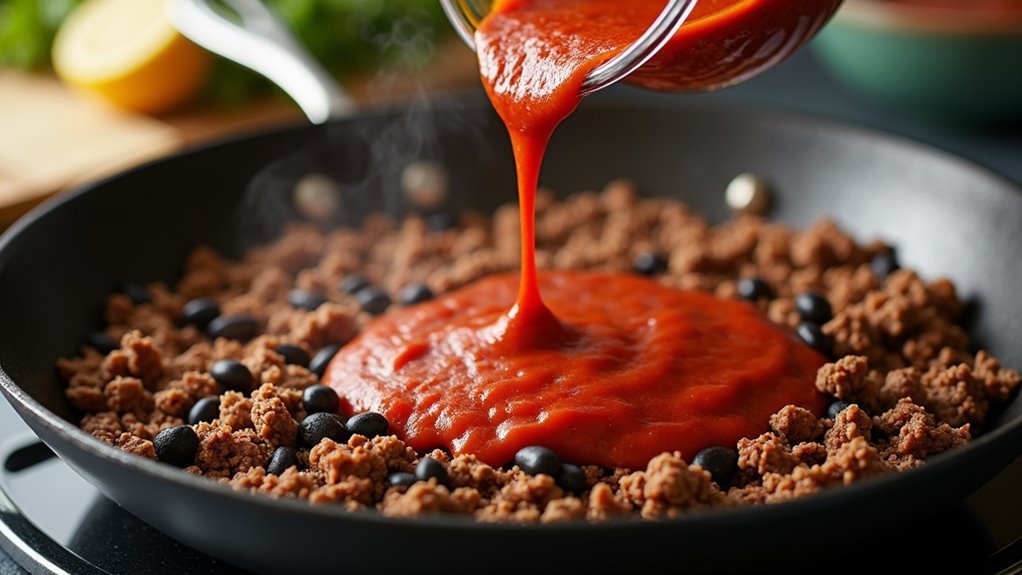 add sauce and beans