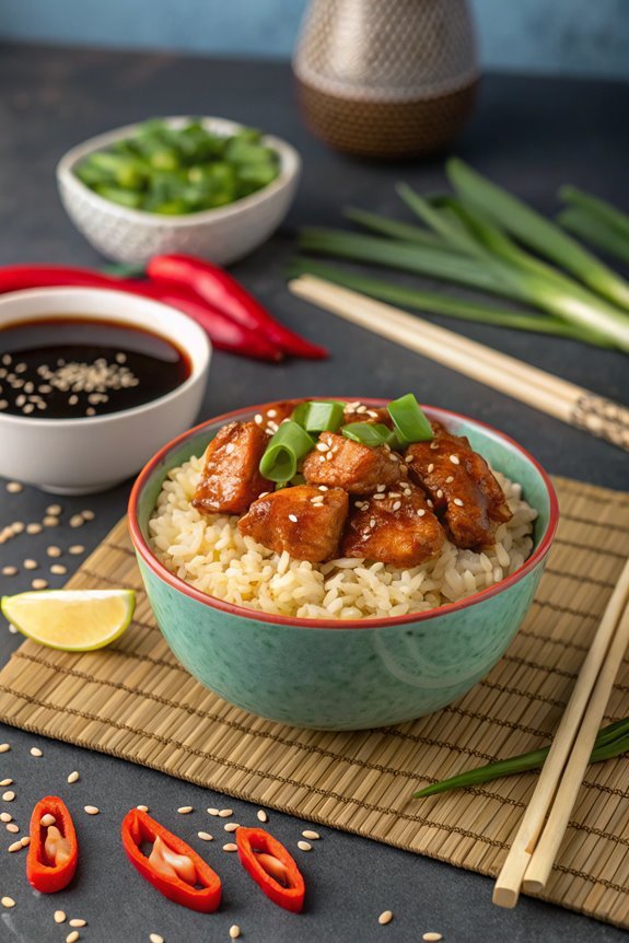 asian inspired chicken rice dish