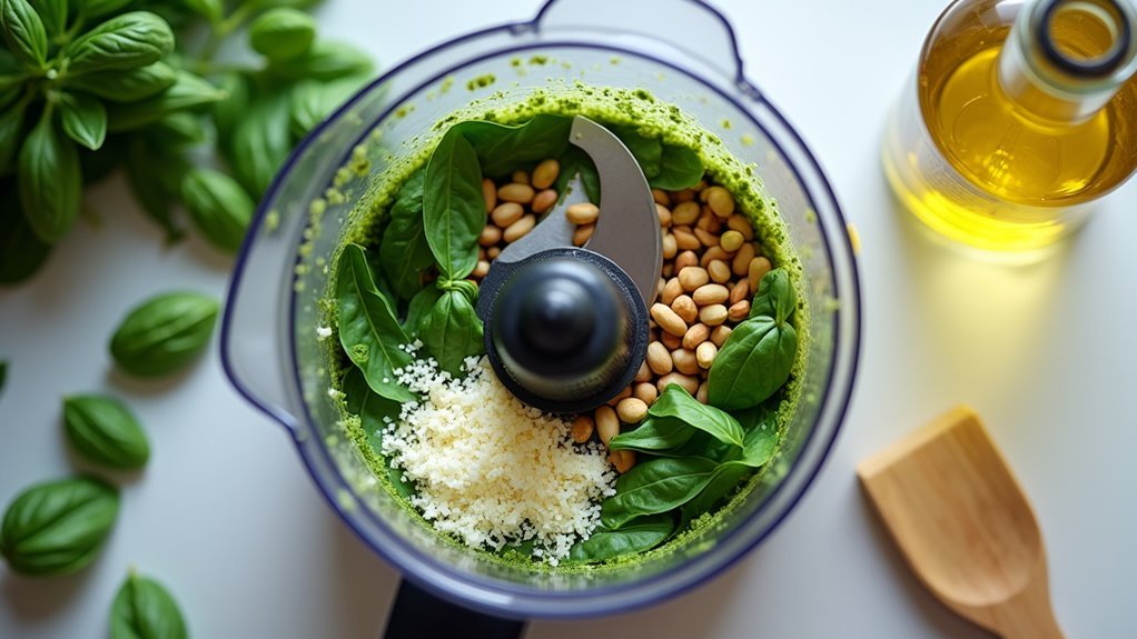 blend basil with pine nuts