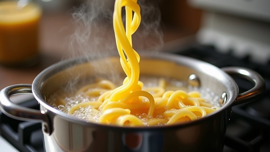 boil fettuccine until tender