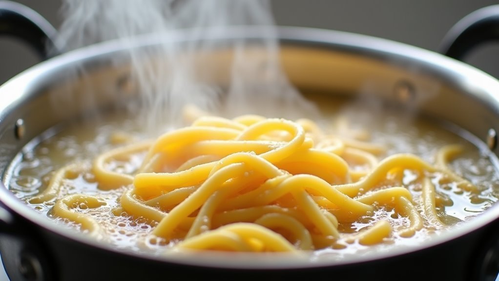 boil salted fettuccine pasta