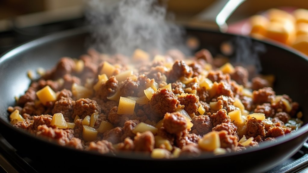brown beef and onions