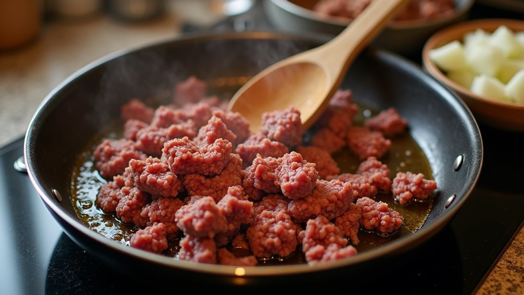 brown beef in oil