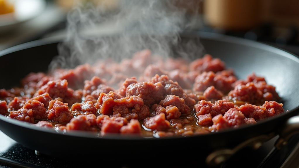 brown beef in skillet