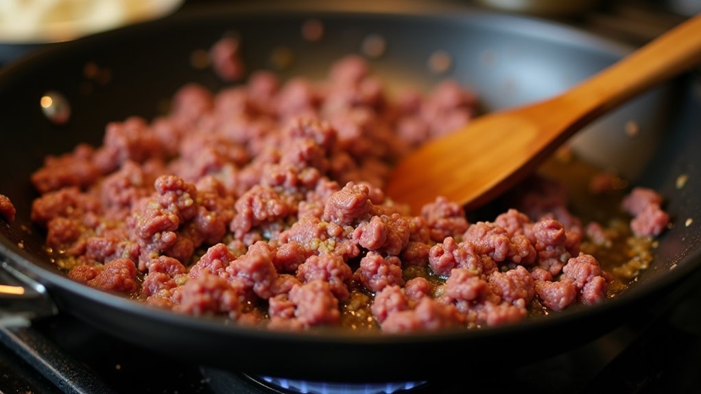 brown beef in skillet