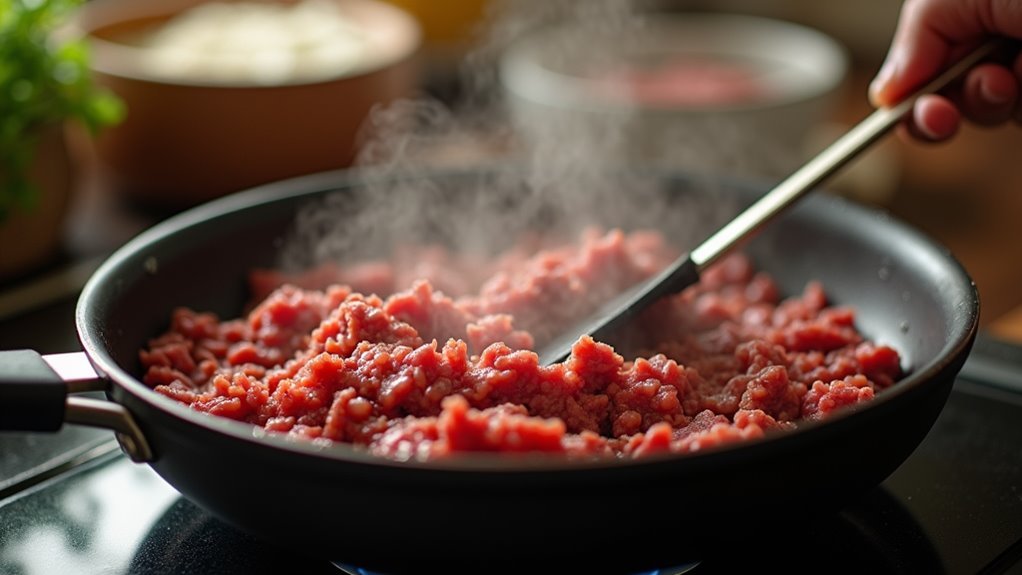 brown beef in skillet