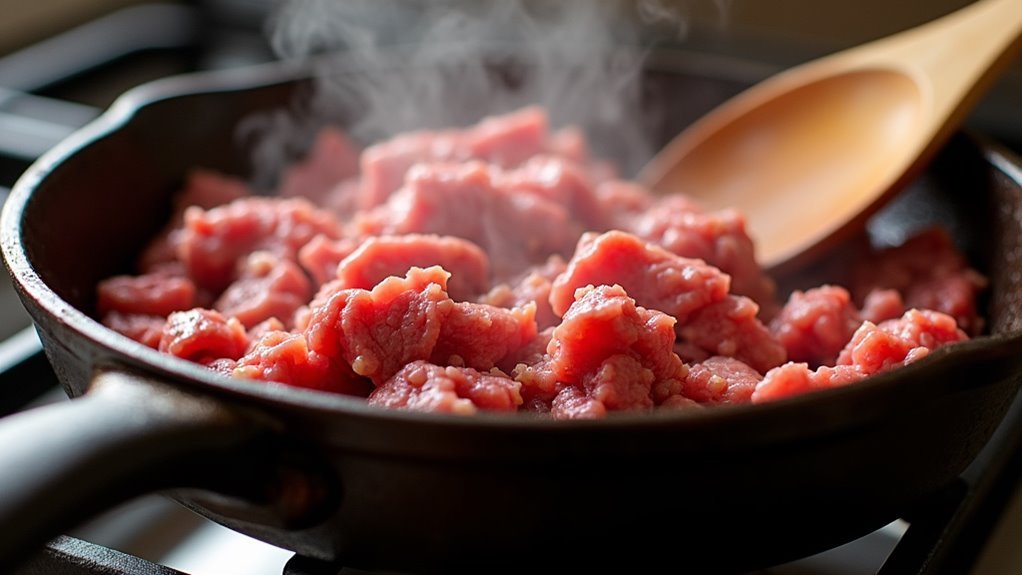 brown beef in skillet