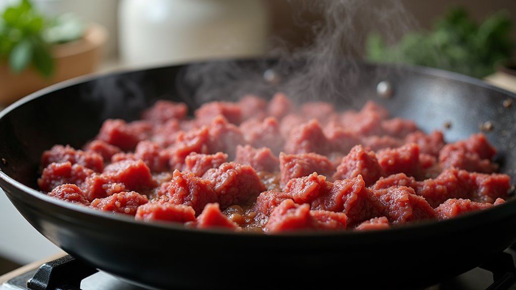 brown beef in skillet