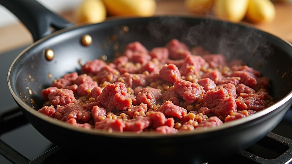 brown beef in skillet