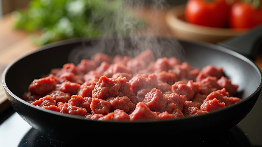 brown beef in skillet