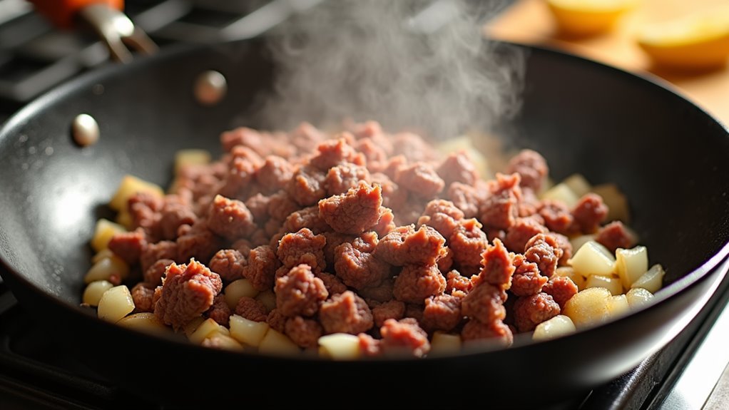 brown beef with onions