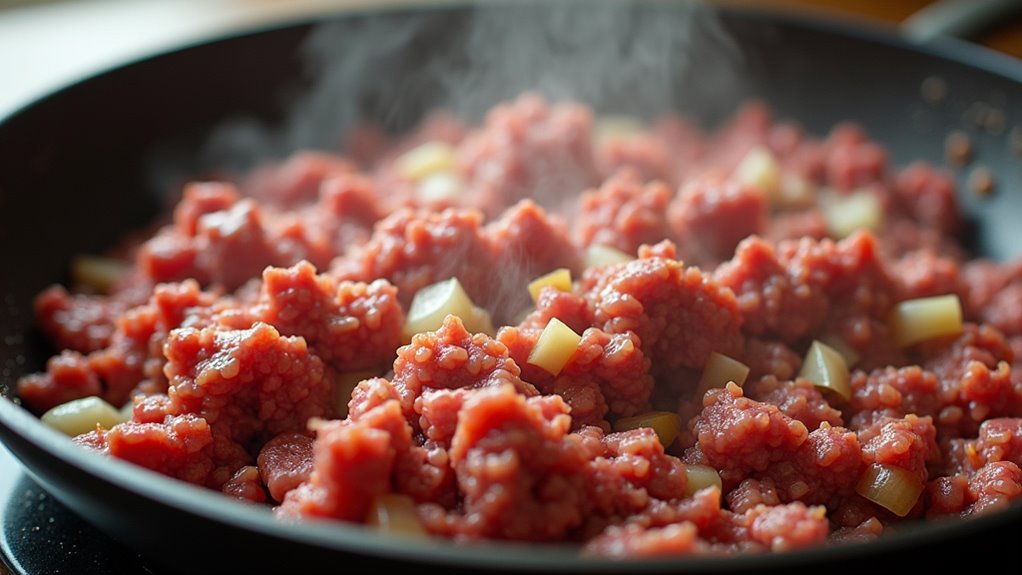 brown beef with onions