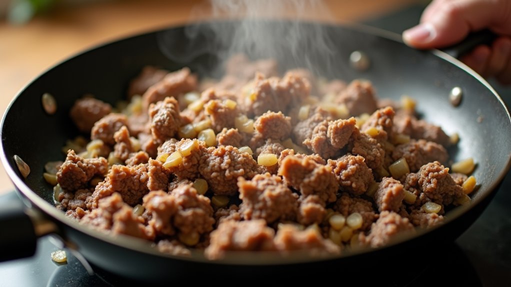 brown beef with onions