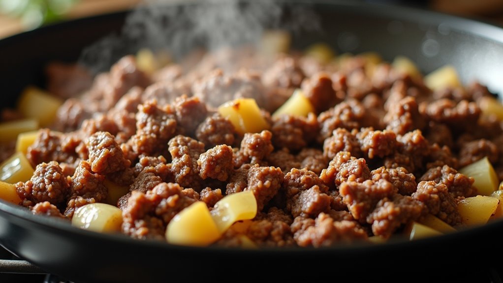 brown beef with onions