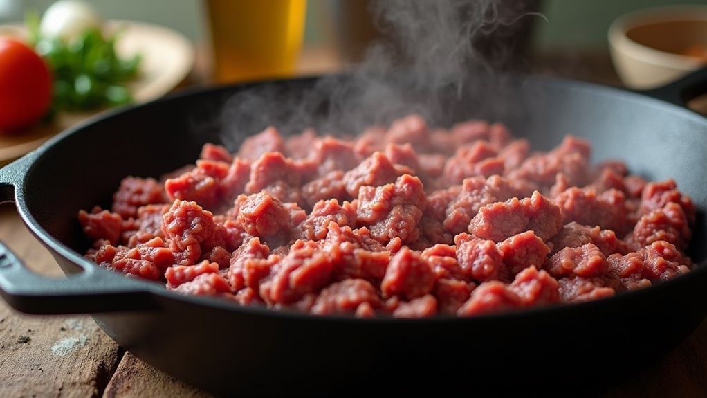 brown ground beef completely