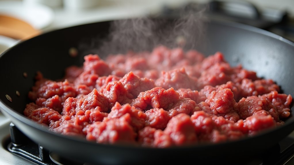 brown ground beef completely