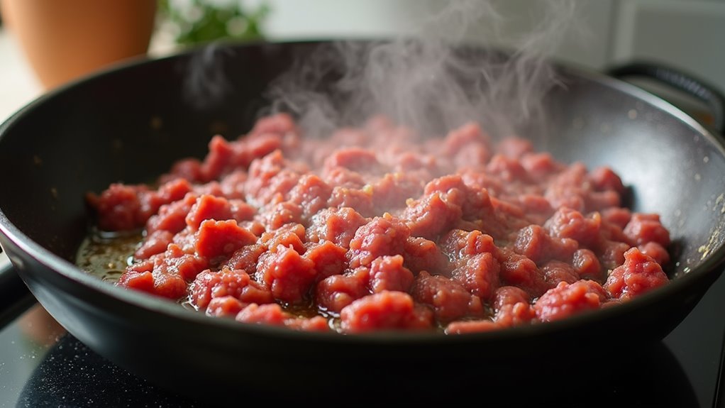 brown ground beef thoroughly