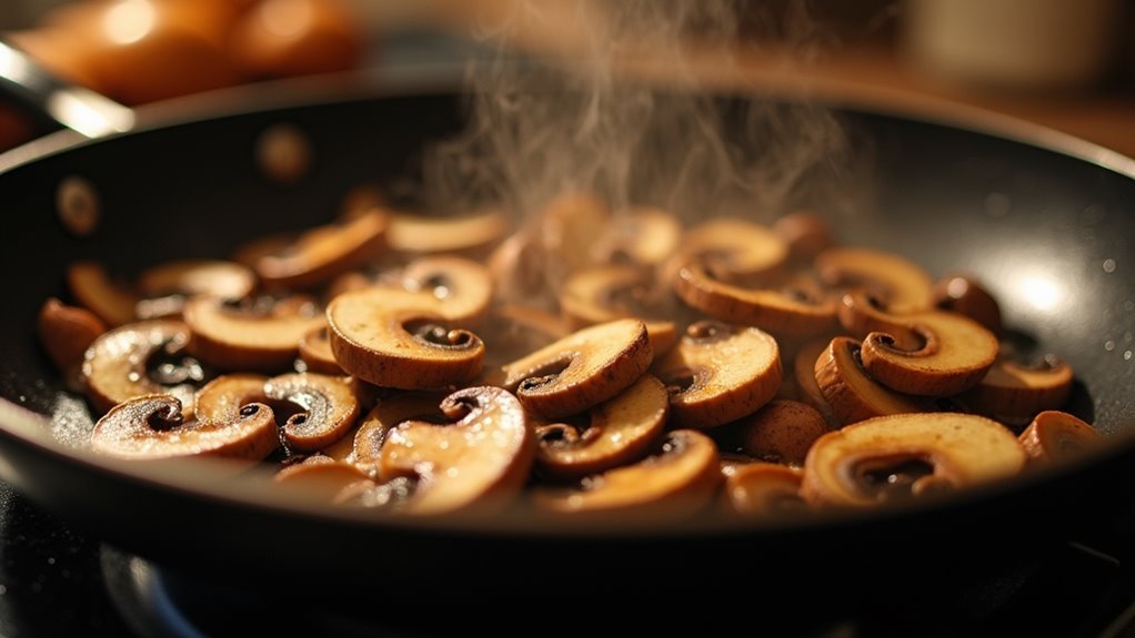 brown mushrooms in skillet