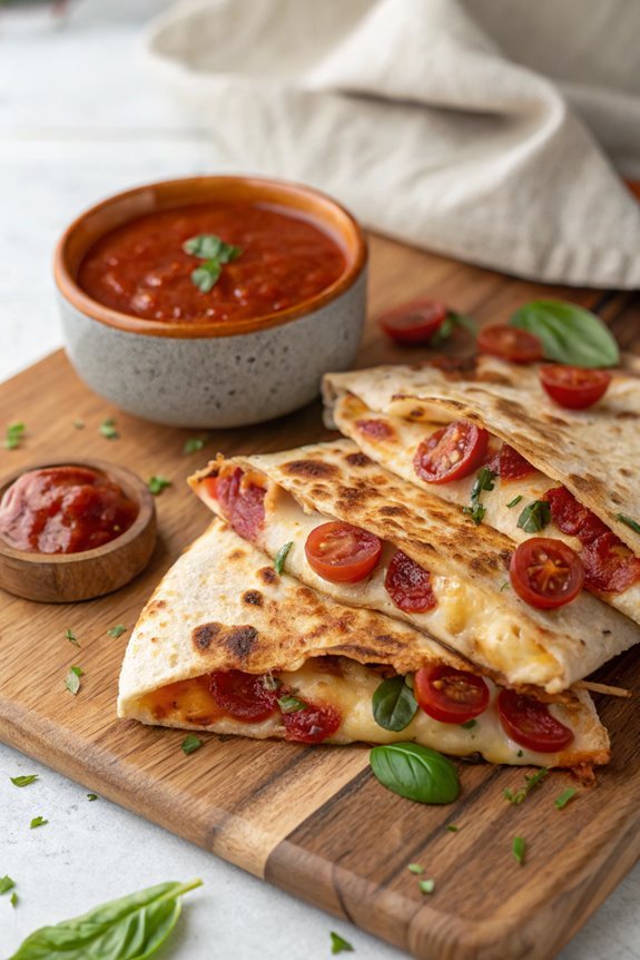 cheesy pizza filled quesadilla