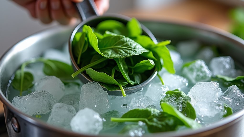 chill spinach in ice water