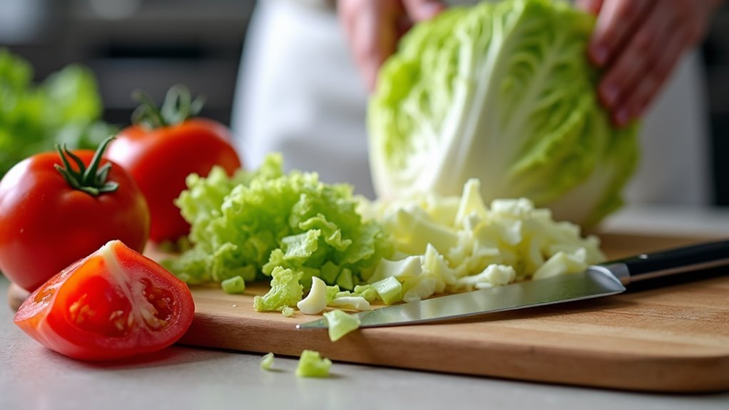 chop lettuce and tomatoes