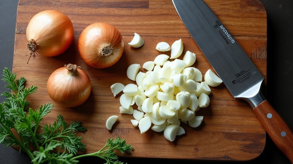 chop onion and garlic