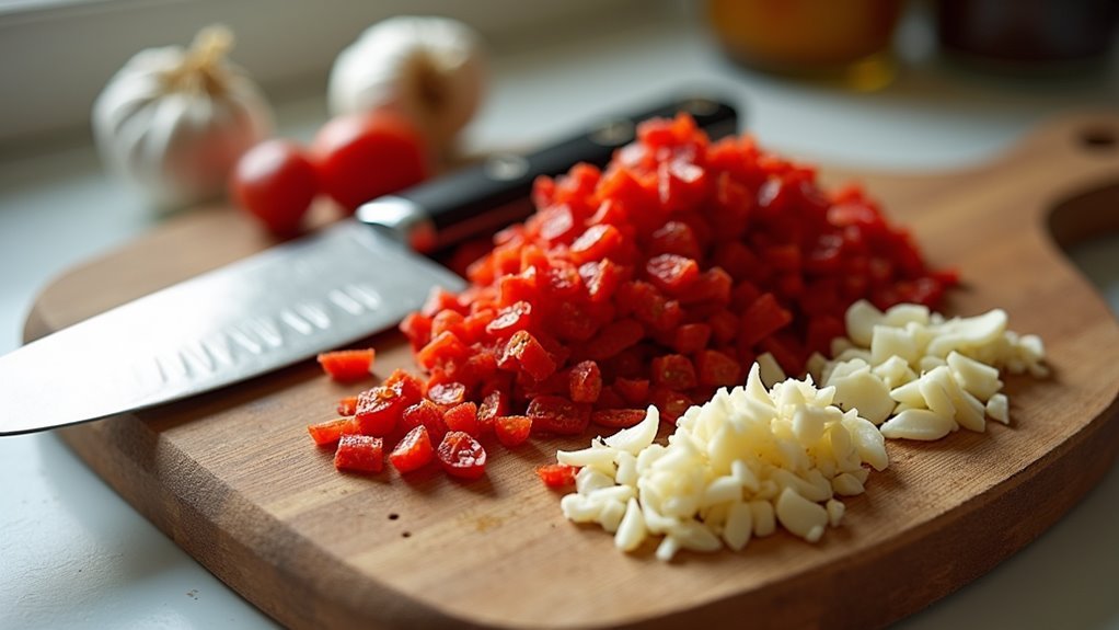 chop tomatoes and garlic