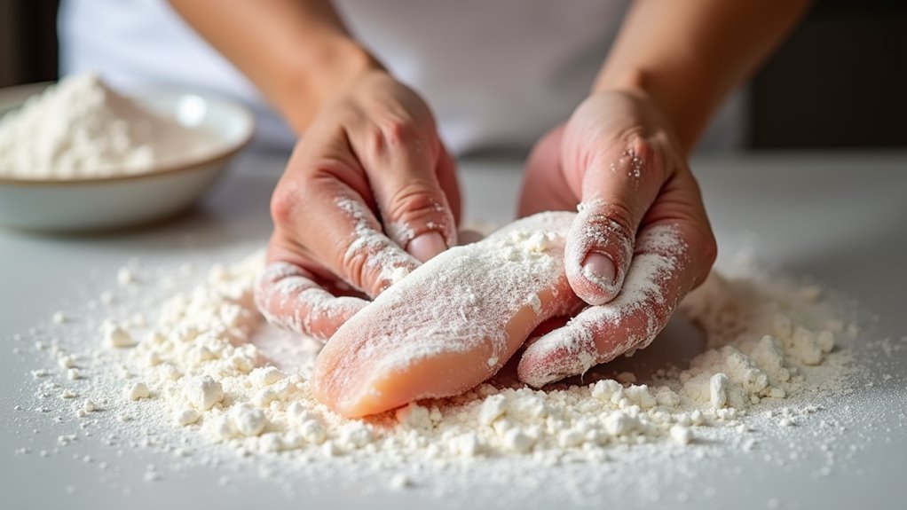 coat chicken with flour