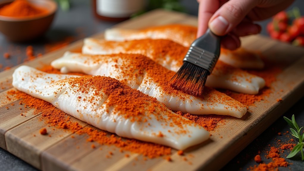 coat fillets with spice