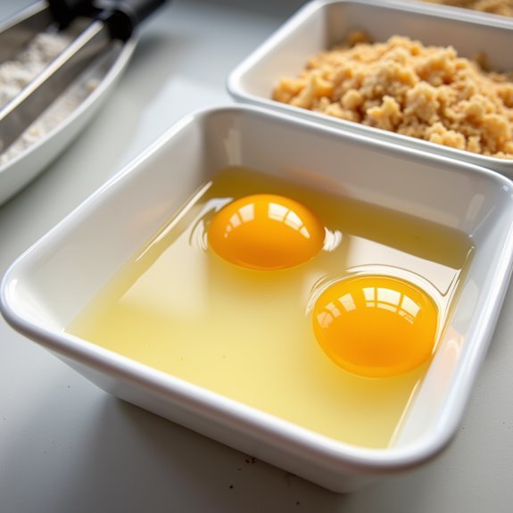 coat strips with breadcrumbs