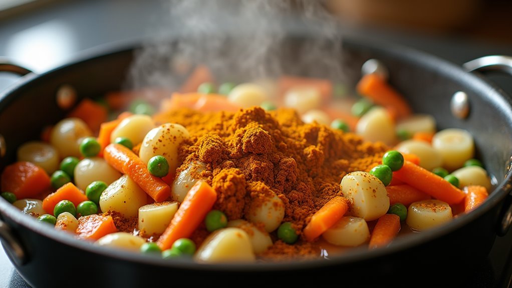 coat vegetables with masala