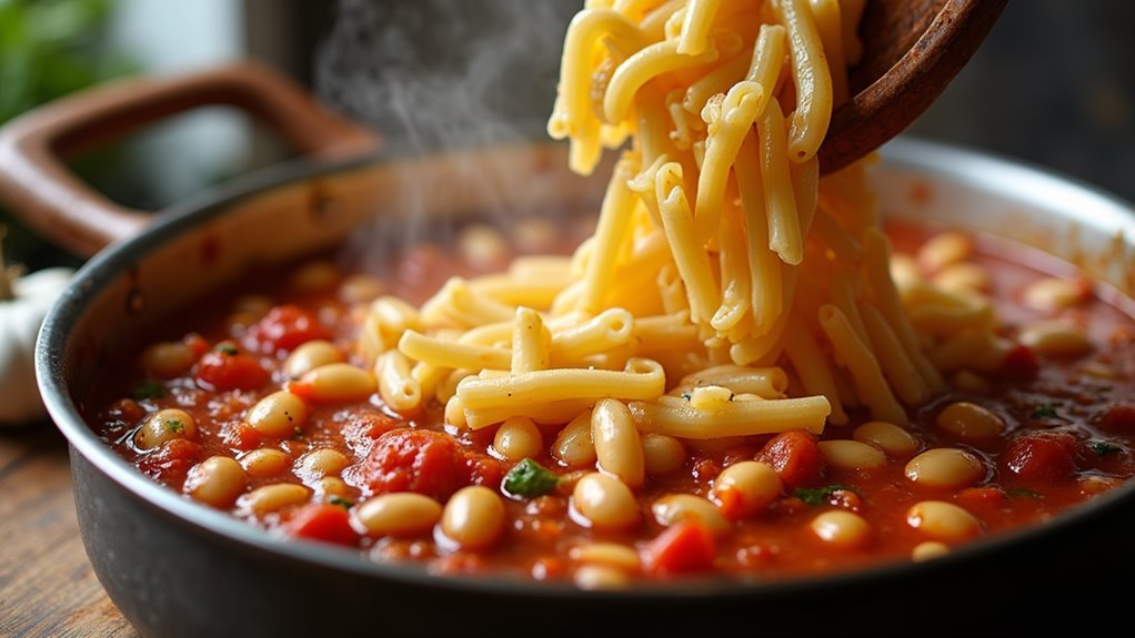 combine pasta and beans