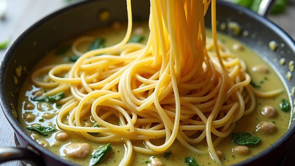 combine pasta and sauce