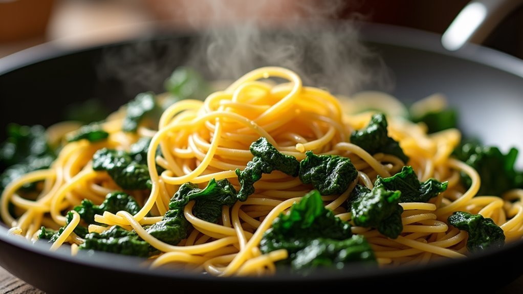 combine pasta with spinach