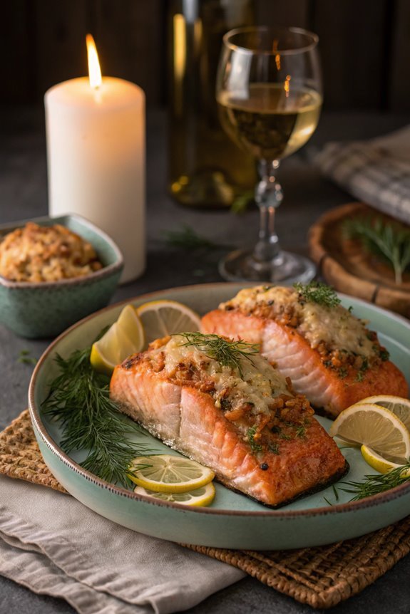 crab filled salmon dish