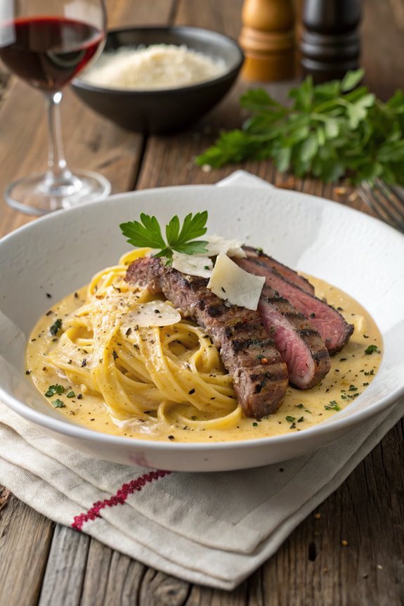 creamy steak pasta dish