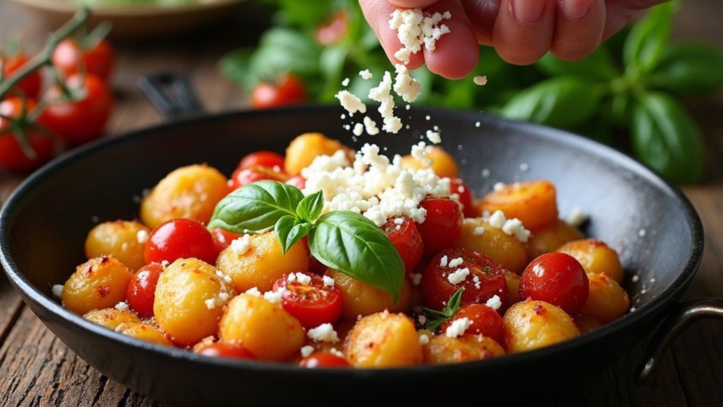 crumble feta cheese evenly
