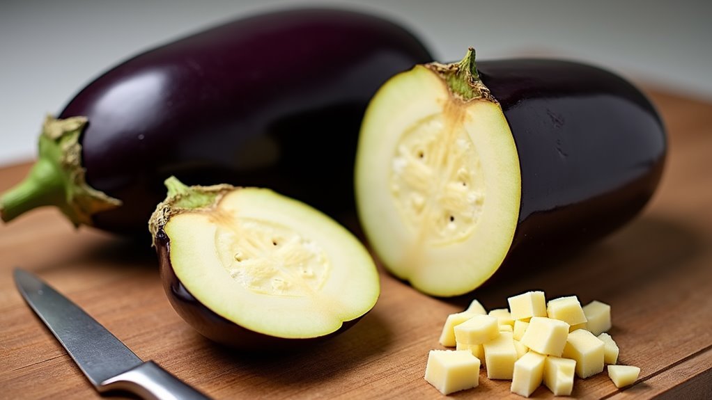 cut and scoop eggplants
