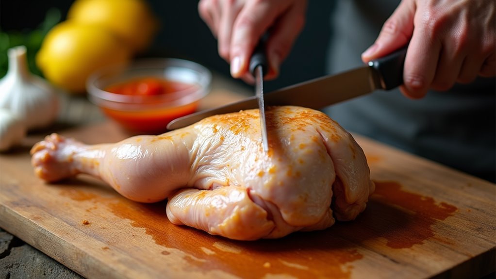 deeply score chicken skin