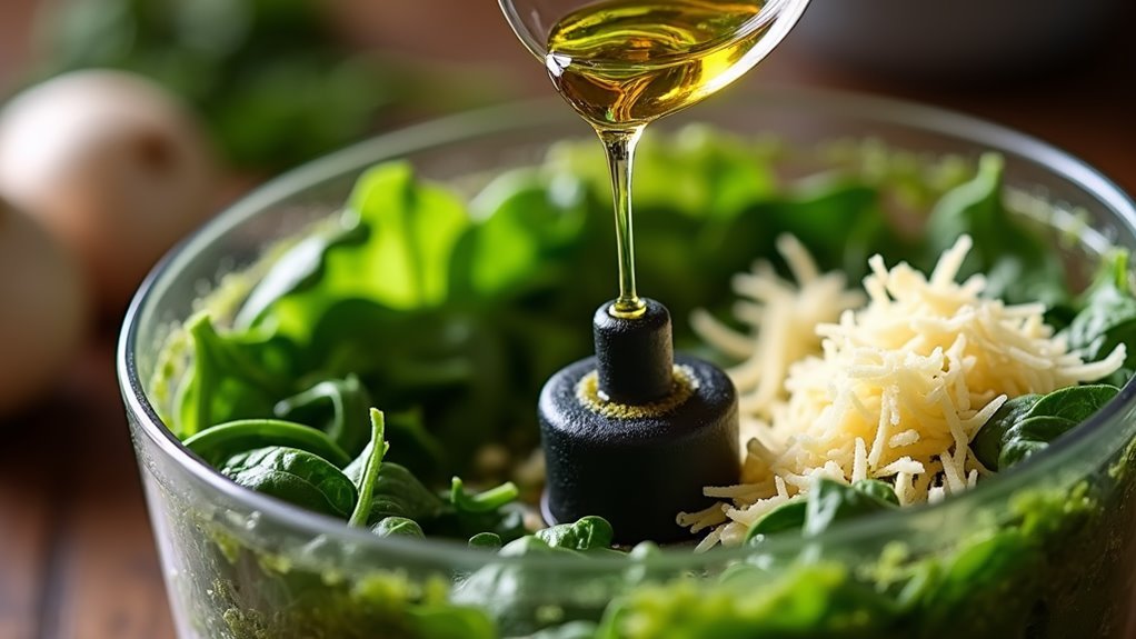 drizzle olive oil gradually