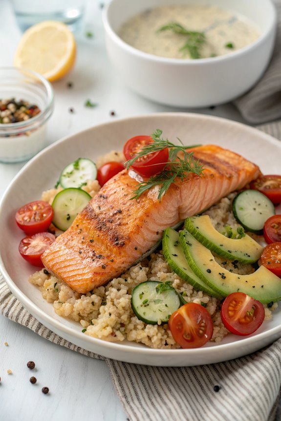 flavorful salmon grain bowl