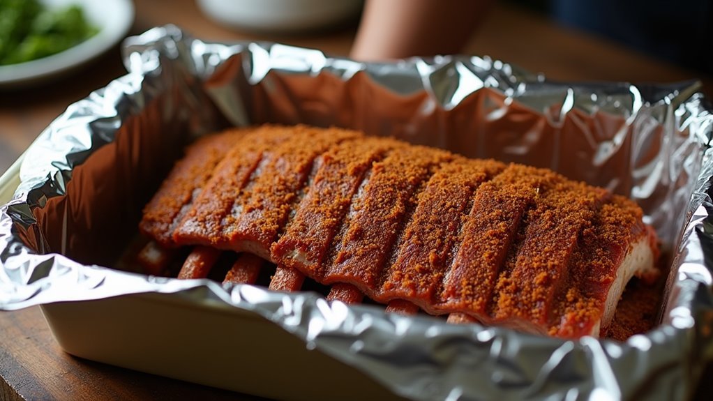 foil wrapped ribs preparation step
