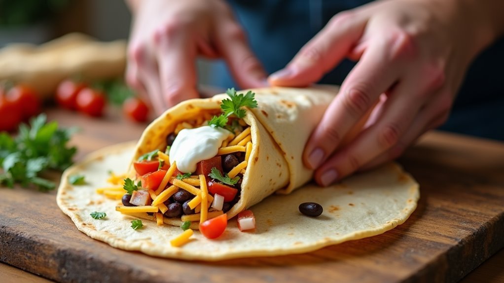 fold tortillas into burritos