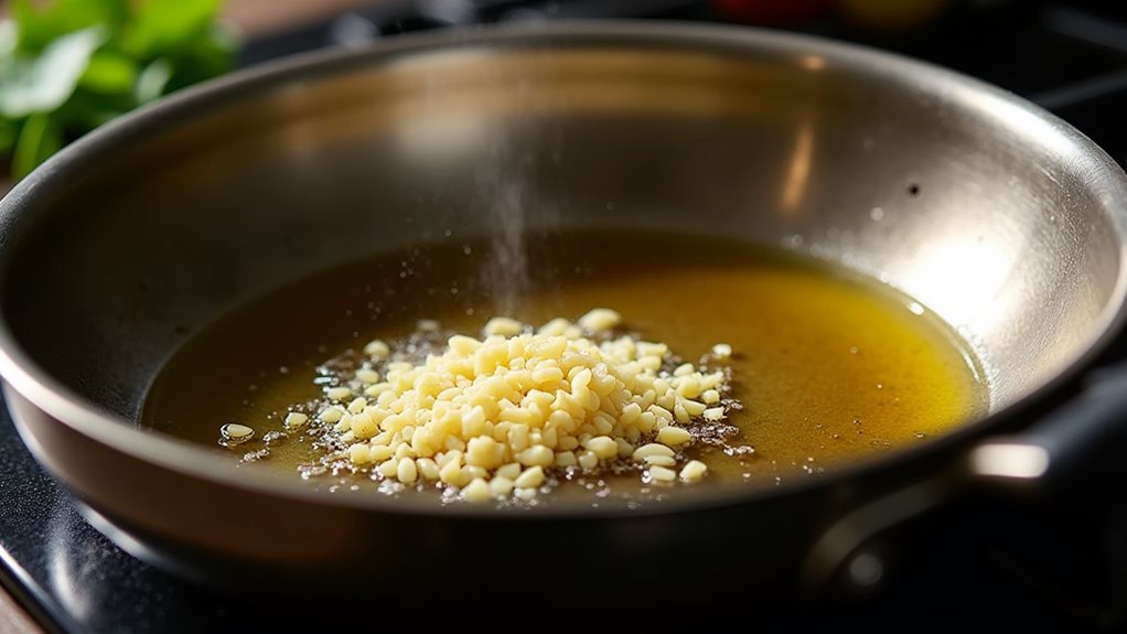 heat oil and cook garlic